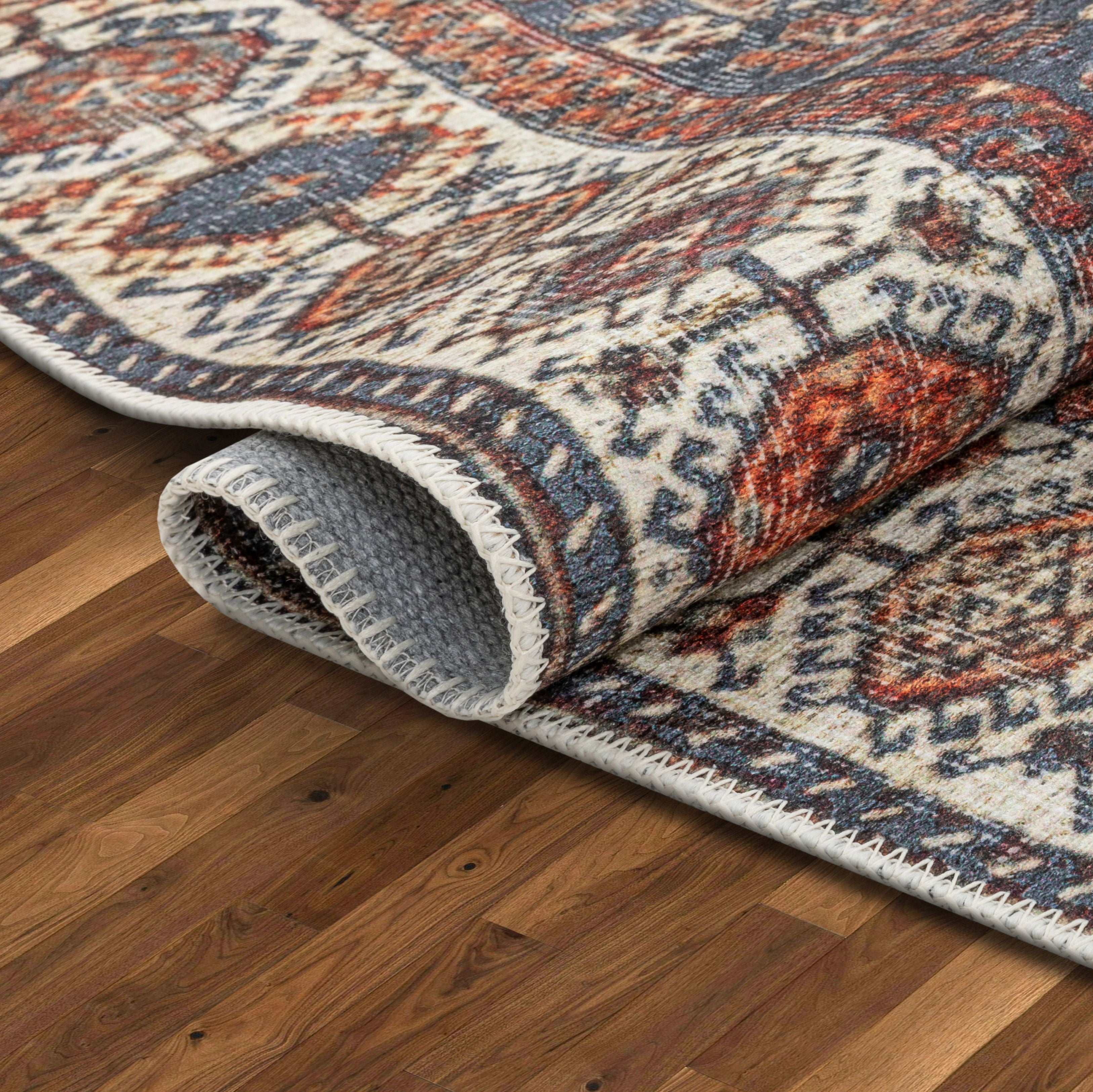 Well Woven Lotus Ripon Vintage Medallion Botanical Border Blue Red 3'11" x 5'3" Area Rug
