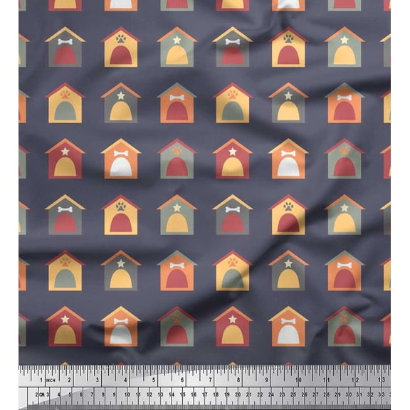 Soimoi Cotton Cambric Fabric Hut,Bone & Paw Dog Printed Fabric 1 Yard 56 Inch Wide