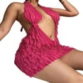 thumbnail image 4 of Women‘s Sleeveless Halter Neck Deep V Neck Dress Backless Ruffles Pleated Party Mini Dress, 4 of 7