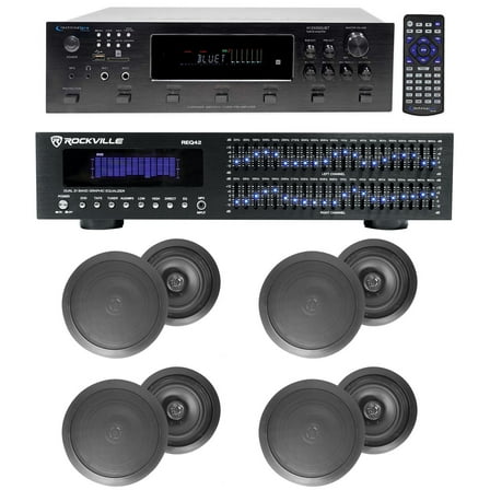 6000w (6) Zone, Home Theater Bluetooth Receiver (8) Black 8" Ceiling Speakers EQ