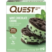 Quest Protein Bar, Low Carb, Gluten-Free, Mint Chocolate Chunk, 20g Protein, 4 Count