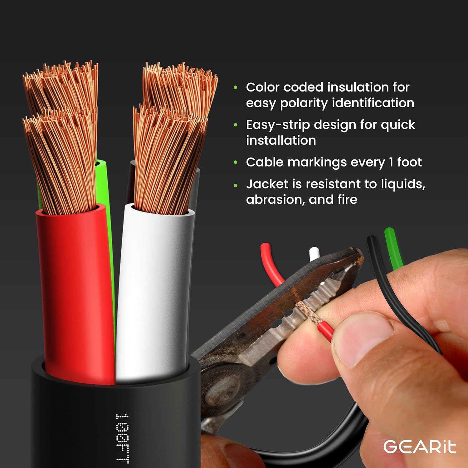 GEARit 14/4 AWG Speaker Wire CL3 Oxygen Free Copper, Indoor and Outdoor Use, Black, 100 Feet / 30.48 Meters