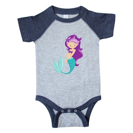 

Inktastic Cute Little Mermaid Purple Hair Purple Sea Star Gift Baby Girl Bodysuit