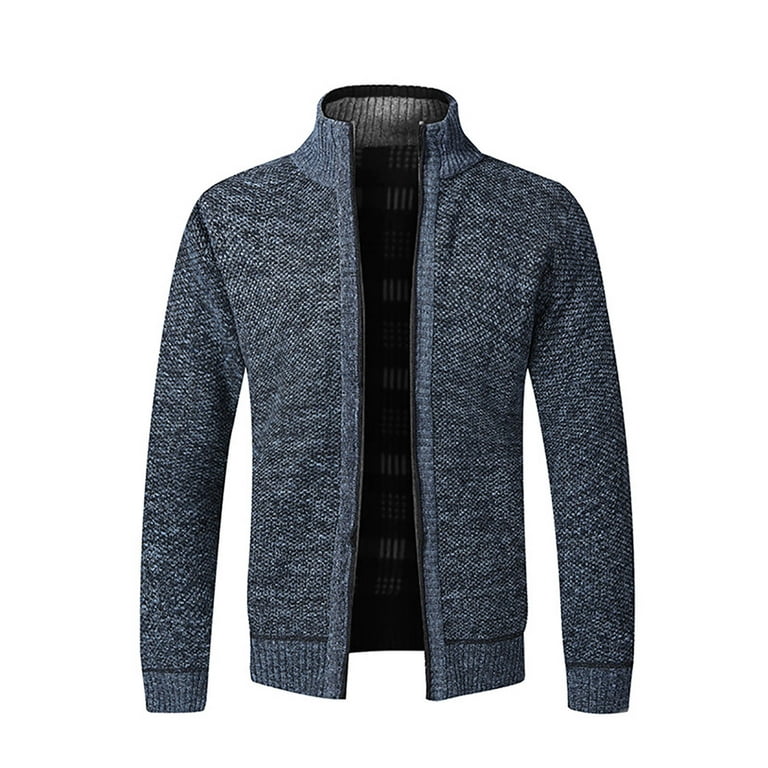 jsaierl Cardigan Sweaters for Men Knit Zip Up Stand Collar Outwear Slim  Long Sleeve Woolen Warm Sweater Jacket with Pockets