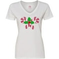 thumbnail image 3 of Inktastic Candy Canes and Holly Christmas Women's V-Neck T-Shirt, 3 of 5