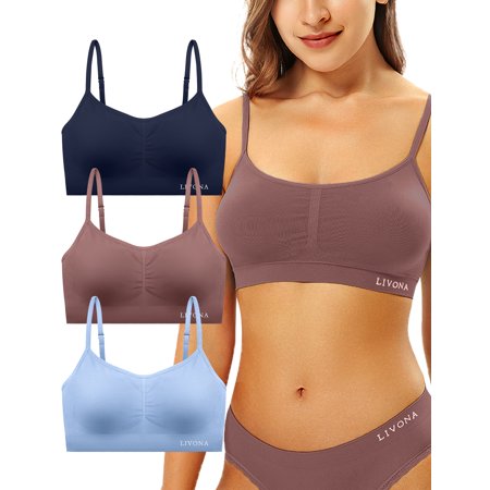 Livona 3 Pack Ultra-Comfort Seamless Workout Bra - Removable Padding, Adjustable Support for Women, Breathable Fitness Sports Bra