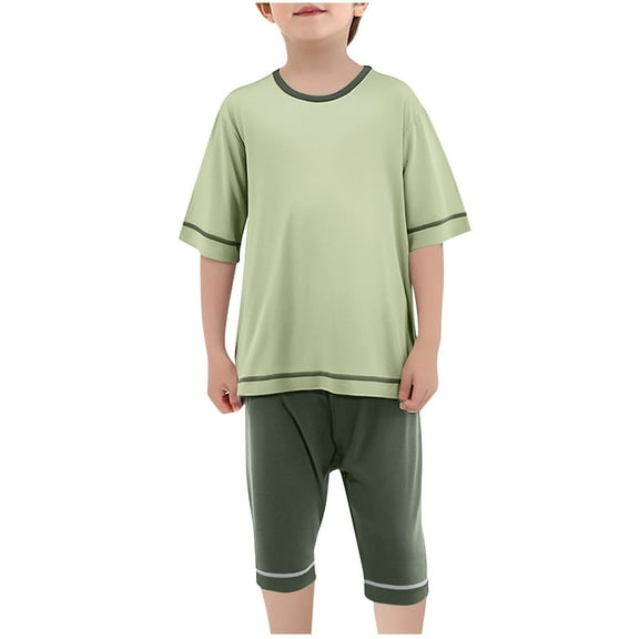Taqqpue Boys Clothes Outfits 2pcs Set Kids Summer Short Sleeve Crewneck Soft Comfy Casual T Shirts and Capri Pants Set 2-16 Years