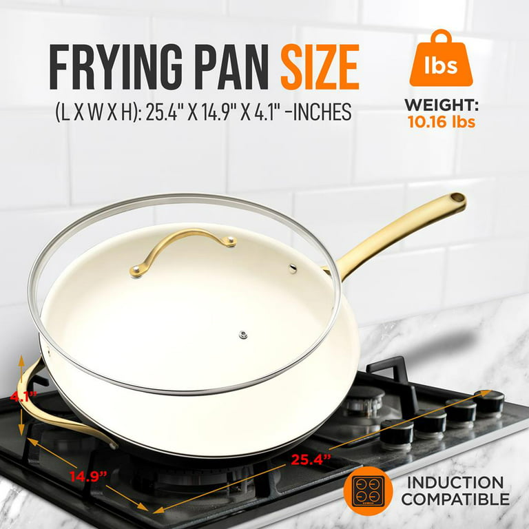 NutriChef 14 Fry Pan With Lid - Extra Large Skillet Nonstick Frying Pan  with Silicone Handle, Ceramic Coating, Blue Silicone Handle,  Stain-Resistant