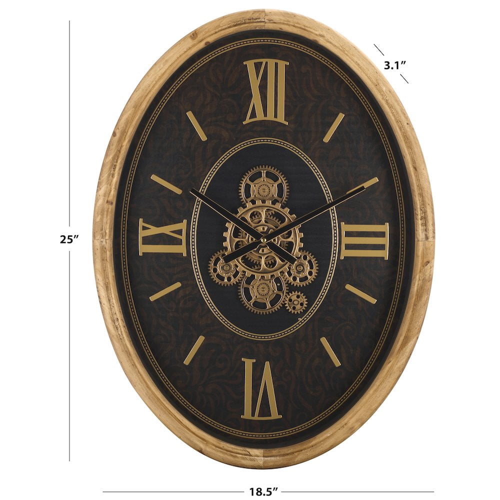 SEI Effi Oval Roman 4 Number Gear Clock/Black/Gold