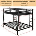 thumbnail image 4 of Full XL Over Queen Bunk Bed Frame, Heavy Duty Metal Bunk Beds with with 2 Side Ladders, Industrial Style Bunk Bed Full XL Over Queen for Teen Adults-Black, 4 of 9