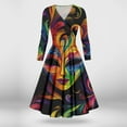 thumbnail image 4 of JGNGSHN Casual Mardi Gras Womens Dresses Fashion Long Sleeve V Neck Carnival Mask Printed Dress Pleated Parade Dress, 4 of 6