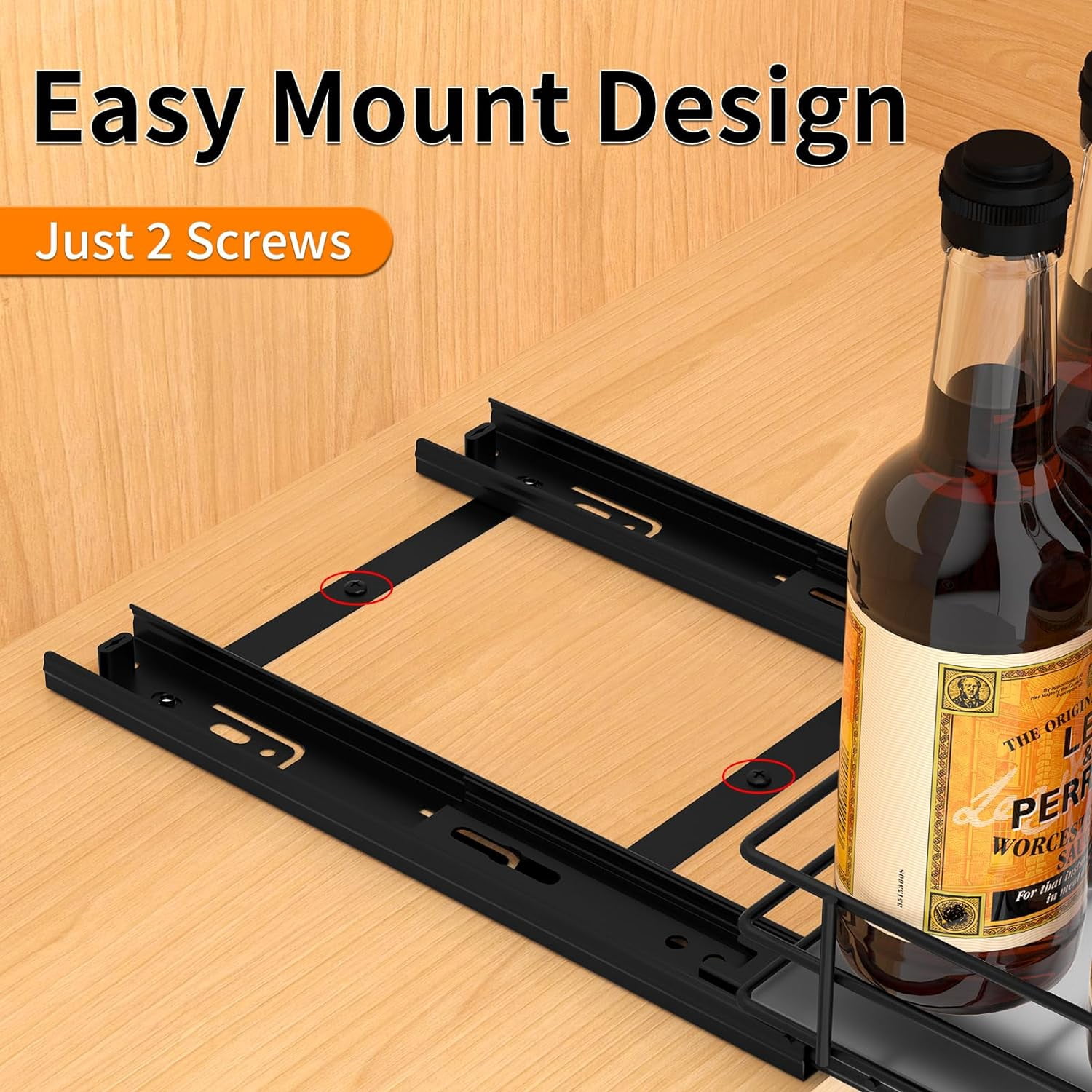 BOIVSHI Pull Out Spice Rack Organizer for Cabinet, Heavy Duty Slide Out Spice Rack Organizer for Kitchen Cabinets and Pantry, Fits Spices, Sauces, Canned Food (6.5''Wx10.5''Dx2.5''H)