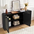 thumbnail image 5 of WIRRYTOR Fluted Sideboard Buffet Cabinet with 3 Doors, Buffet Storage Cabinet with Adjustable Shelves, Pop-Up Doors, Stripe Patterns&Arche Tirm Design for Kitchen Dining Living Room,Black, 5 of 7