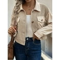 thumbnail image 2 of Women'S Fall Cropped Corduroy Jackets Lapel Button Down Long Sleeve Shirt Jacket Casual Outerwear Coats Khaki M, 2 of 7