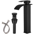thumbnail image 1 of Bathfinesse Robinet de Lavabo Récipient Cascade Robinet de Salle de Bain Noir Mat Acier Inoxydable Haute Poignée Unique Bol de Lavabo avec Bouchon de Vidange, 1 of 7