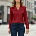 thumbnail image 3 of Long Sleeve Shirts for Women 2026 Spring Satin Button Down V Neck Lapel Collar Dressy Casual Office Work Blouse Tops, 3 of 7