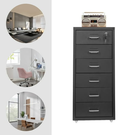 6 Tiers Vertical File Cabinet, Metal File Cabinet with Lock, Filing Cabinet 28*41*69cm Black