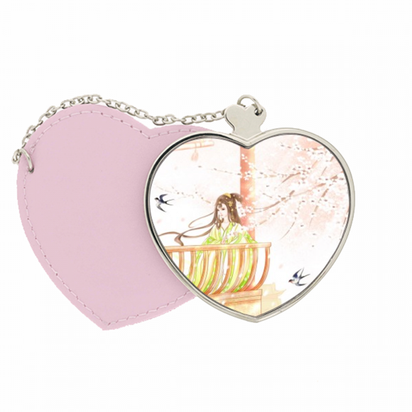 Xinghua Hirondelle Aquarelle Style Chinois Miroir Voyage Sac à Main Maquillage Coeur Rose