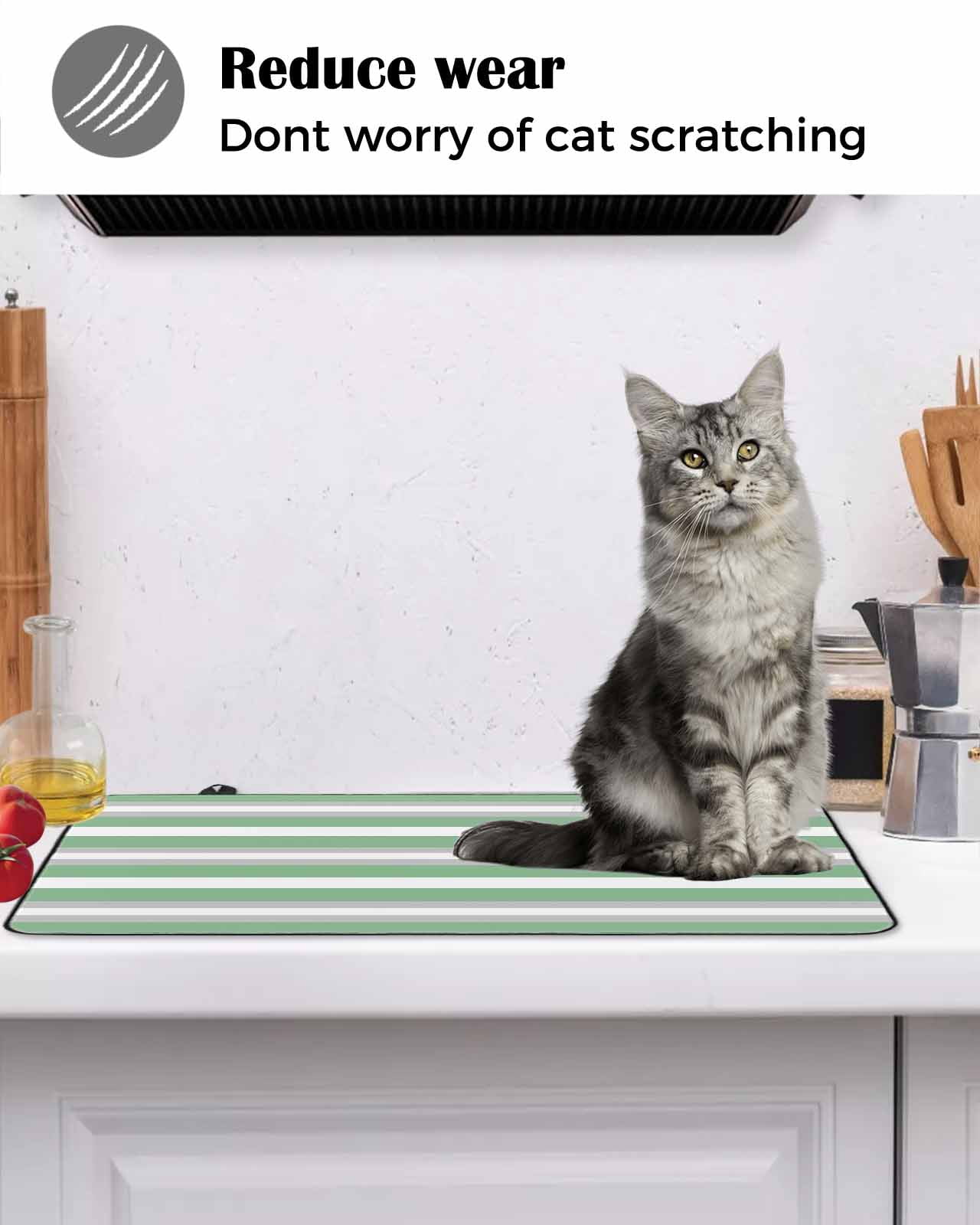 nqOlkjepod Large Induction Cooktop Protector Mat 36"x21", Green Grey Stripe Stove Top Covers for Electric Stove, Minimalist Farmhouse Striped Stove Burner Cover Mats, Glass Top Stove Cover