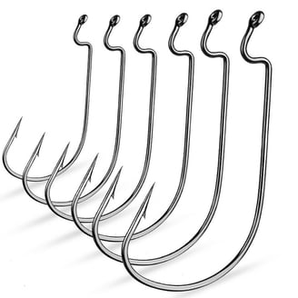 AGOOL Twist Lock Bass Hooks - 50 Packs, Sizes 1/0 To 5/0, With Centering Spring Pin For Soft Plastics