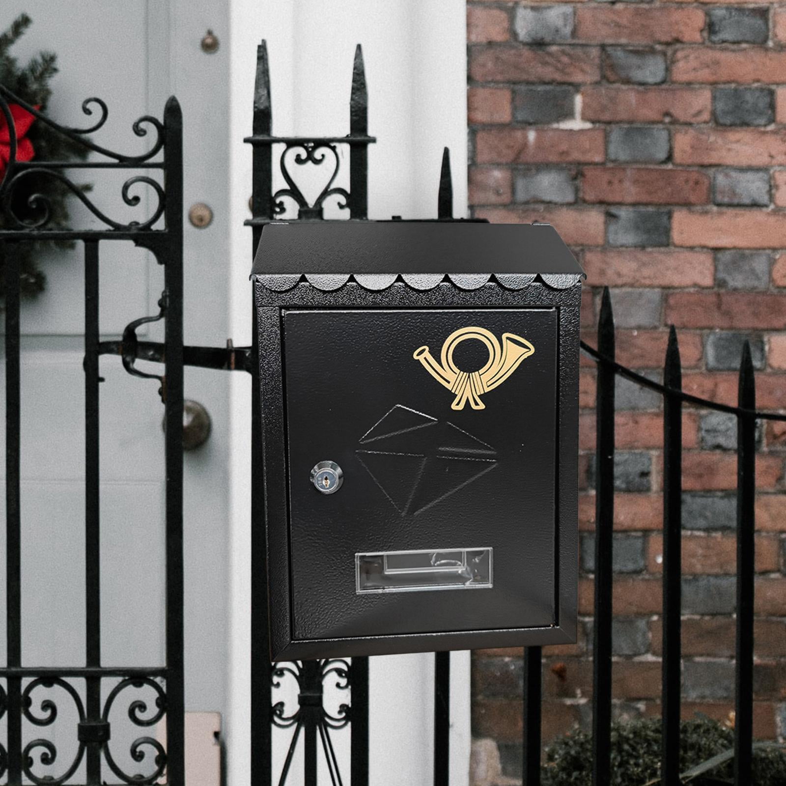 Wall Mount Mailbox Letterbox Front Door 21.5x7x30cm Outside Office Decorative Decor with Key Metal Locking Mailbox Porch Mail Box Drop Box black