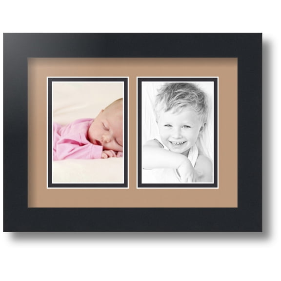 ArtToFrames Collage Photo Picture Frame with 2 - 3.5x5" Openings, Framed in Black with Desert Sand and Black Mats (CDM-3926-44)