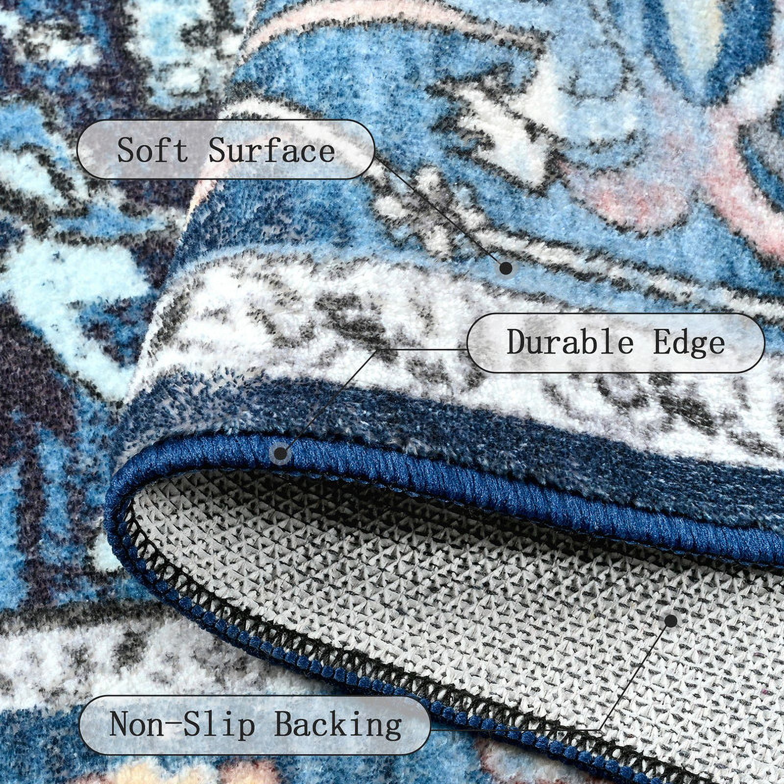 TWINNIS Boho Area Rug Soft Indoor Living Room Carpet,Blue Bohemian Rug for Bedroom,6'x9'Non-Slip Washable Decorative Rug
