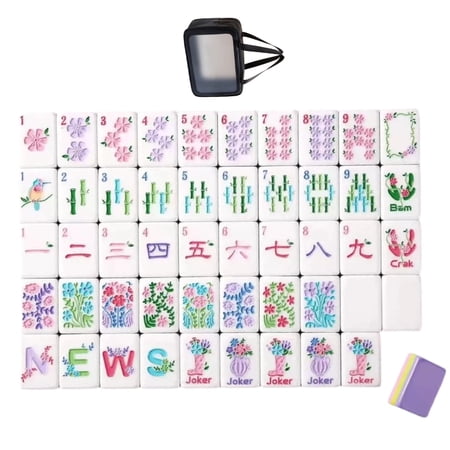 4 Layer Mahjong Tiles 160 Pcs Acrylic American Mahjong Tile Set with Exquisite Carrying Bag & Accessories Clear Engraved Western Mahjong Game with Dice Ideal for Home & Party Games Purple