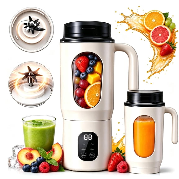 Finew Portable Blender 19.6 oz, USB-C Rechargeable Personal Blender for Shakes and Smoothies, 12-Blade Stainless Steel, 4 Modes, Beige