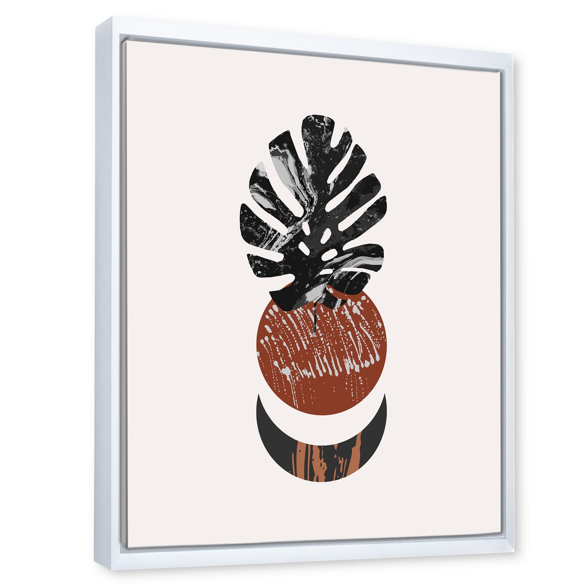 Designart 'Abstact Tropical Palm Leaf, Minimal Sun And Moon II' Modern Framed Canvas Wall Art Print