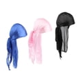 thumbnail image 3 of 3PCS Silky Long Tail Headwrap Pirate Hat Bandana + Azul + Rosa Hugo Mujer Hombre Durag Sombreros, 3 of 7