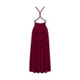 thumbnail image 6 of Lopecy-Sta Maxi Dress for Women Burgundy Backless, Spaghetti Strap Twist Tie Waist Flowy Long Sundress, Summer Beach Vacation Dress with Pockets, Elegant Formal Evening Gown for Wedding Guest, 6 of 9