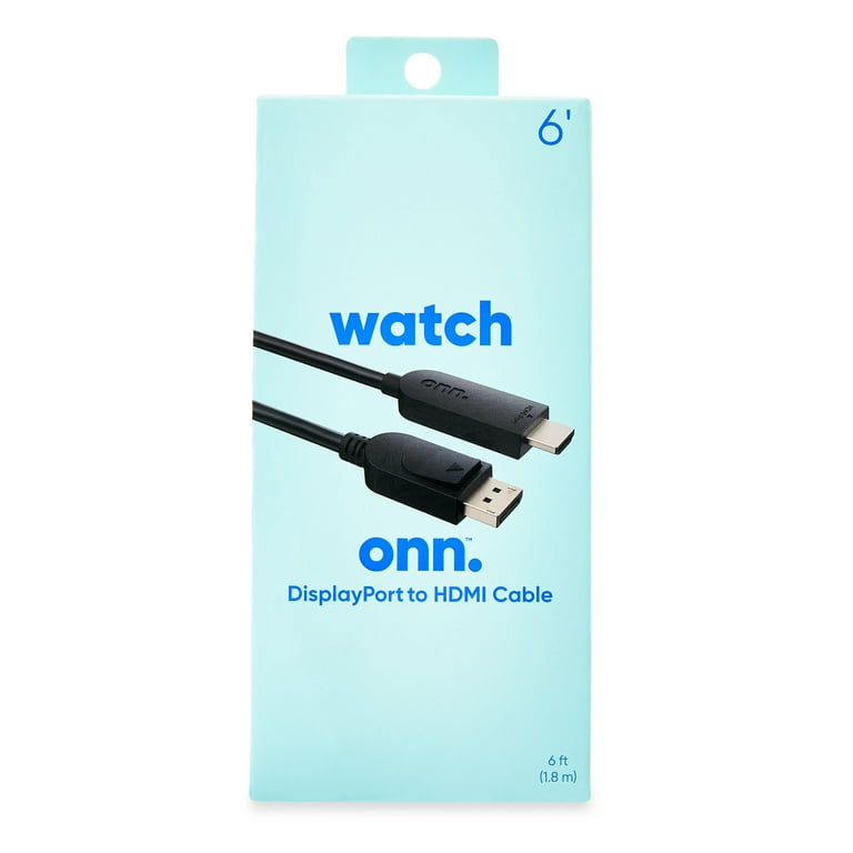 onn. 6' Display Port to HDMI Male Connector Cable, Black 