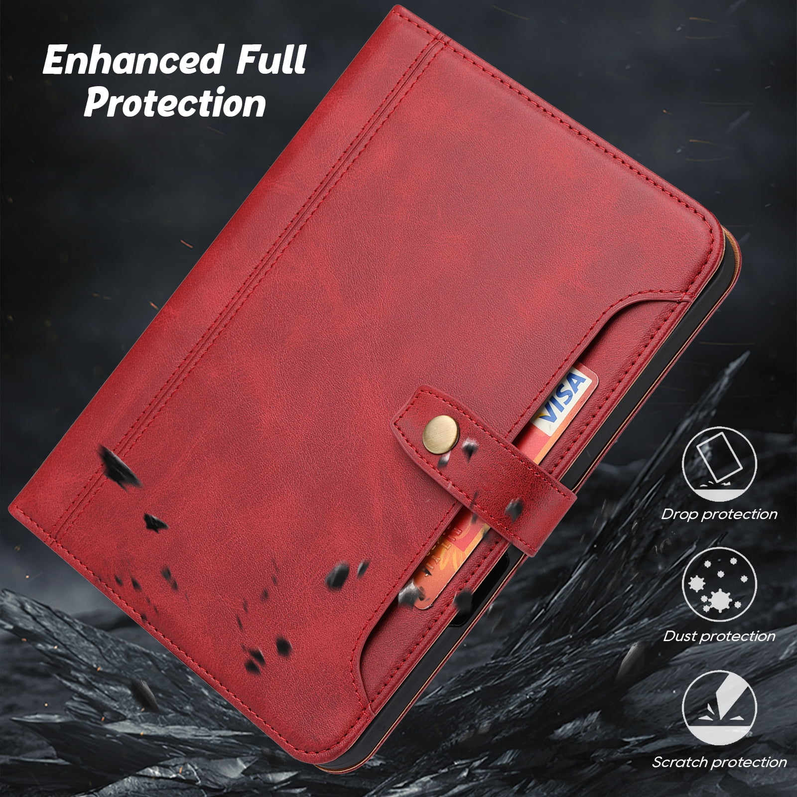 Flip Case for Apple iPad 11th 10th Generation 2025 2022 10.9", Pencil Holder Smart Cover Auto Sleep Wake Protective Documents Pocket Stand Snap Closure Case for iPad 11th 10th Gen 10.9 Inch, Red