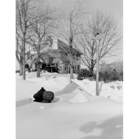 Superstock SAL255419489LARGE Fire Hydrant Nearly Buried in Snow House in Background Poster Print, 24 x 36 - Large