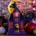 thumbnail image 5 of HAHUT Halloween House Blow Mold Light, Resin Pre-Lit Spooky Mansion with Glowing Witch Moon, Ghost & Black Cat for Halloween Party Tabletop Decor (Purple), 5 of 6
