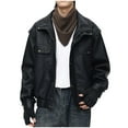 thumbnail image 2 of Big & Tall PU-Leather Jackets for Men Fleece Lined Plus Size M-4X Coats Mens Trendy Solid Long Sleeve Button Zip Up Collared Warm Motorcycle Jacket, 2 of 8