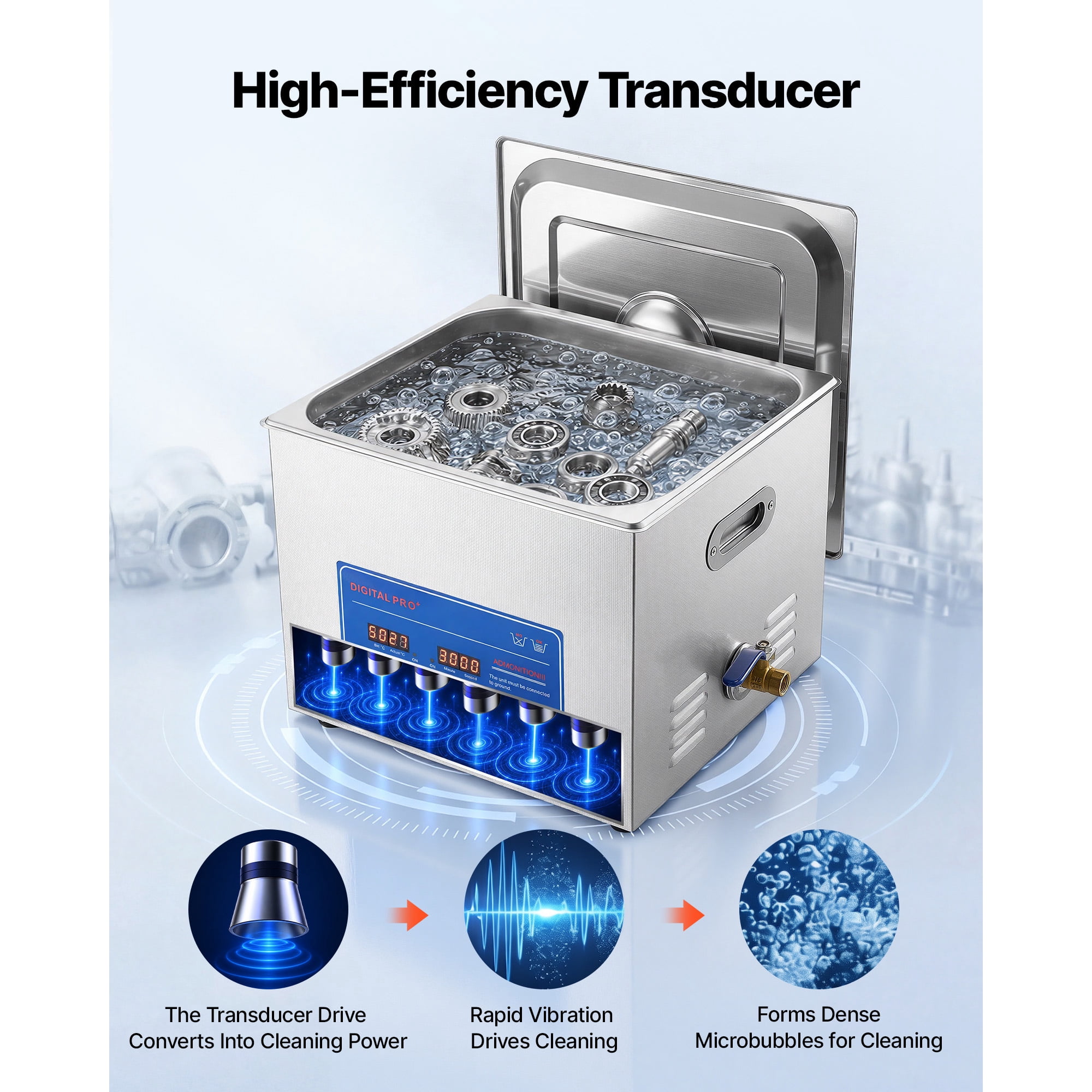 KFFKFF 15L Ultrasonic Cleaner with Digital Controls, 40kHz Frequency, Stainless Steel Cleaning Machine with Basket, Ideal for Auto Parts and Glasses