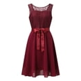 thumbnail image 1 of Robe Formelle pour Femmes en Dentelle Unie à Empiècements, Col, Sans Manches, Ample, avec Ceinture, 1 of 3