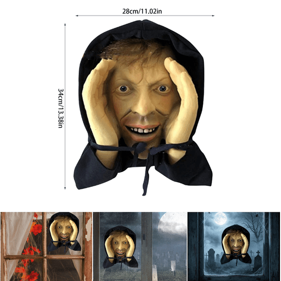 Realistic Hooded Intruder Man Window Peeker Prop, Scary Peeper Halloween Prank Decoration for Indoor Outdoor Haunted House Party Supplies
