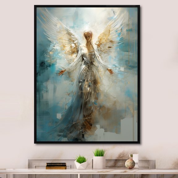 Designart "Angels' Announcement Celestial Christianism I" Christianity Floater Framed Wall Art Prints