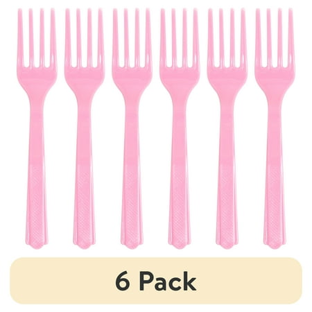 (6 pack) Plastic Disposable Forks Light Pink 24 Pieces by Way To Celebrate