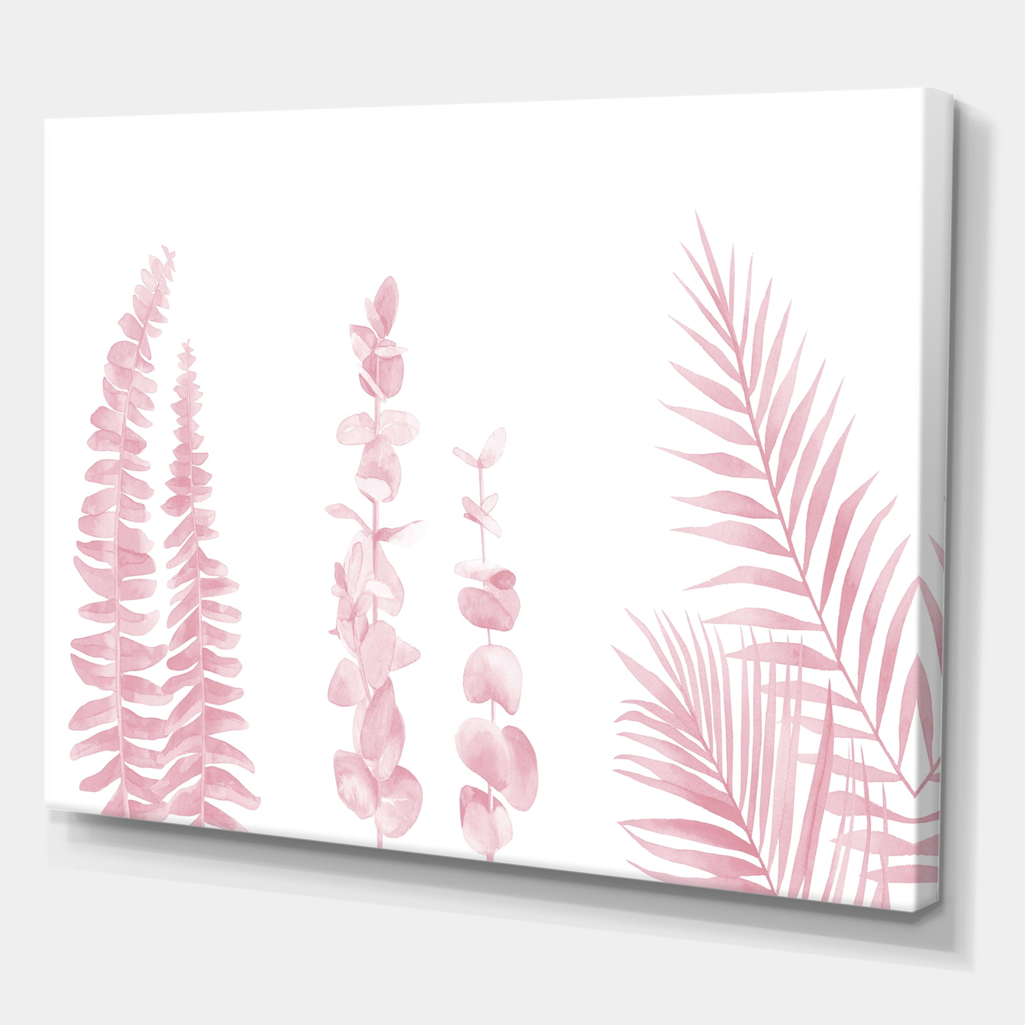 Designart ' Palm Branches and Blush Pinkeucalyptus ' Shabby Chic Canvas Wall Art Print