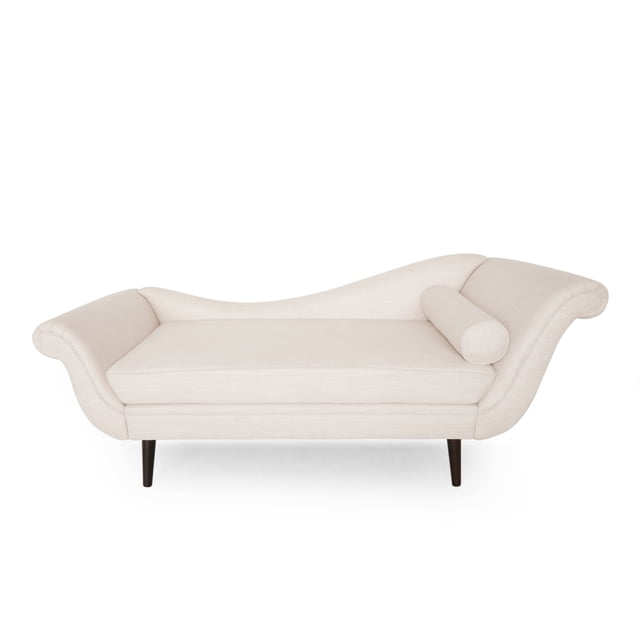 Calvert Contemporary Chaise Lounge with Scroll Arms, Beige and Dark Brown