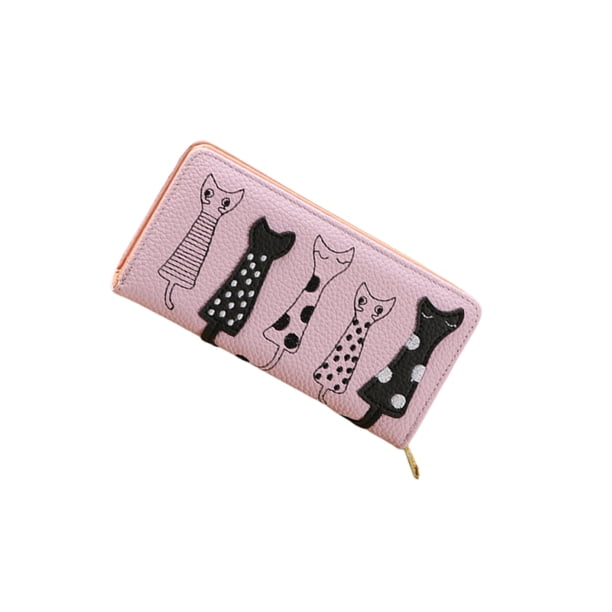 Qarigey Cartera larga para mujer, tarjetero con foto de gato, estilo bonito, bordado, informal, multitarjeta, bolso suave, monedero de cuero Carteras Púrpura