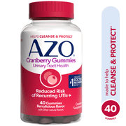 AZO Cranberry Urinary Tract Health Gummies Supplement, Helps Cleanse & Protect for Reduced UTIs, Berrylicious Flavor, 40 Count