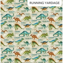Cotton Dino Roar Dinosaurs Extinct Words T-Rex All Over on Beige Northcott Cotton Fabric Print by the Yard (DP28461-12)