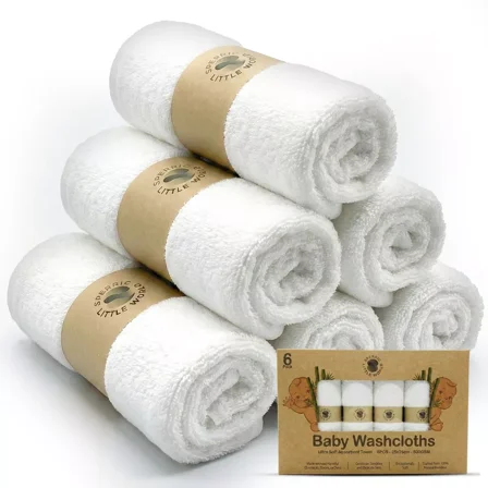 Organic Baby Washcloths, 10x10" Ultra Soft Absorbent Face Wash Cloths for Babies, Baby Wash Cloth, Newborn Bath Towels, Holiday Baby Gifts 6 Pack
