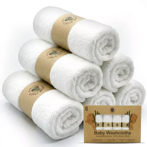 Organic Baby Washcloths, 10x10" Ultra Soft Absorbent Face Wash Cloths for Babies, Baby Wash Cloth, Newborn Bath Towels, Holiday Baby Gifts 6 Pack