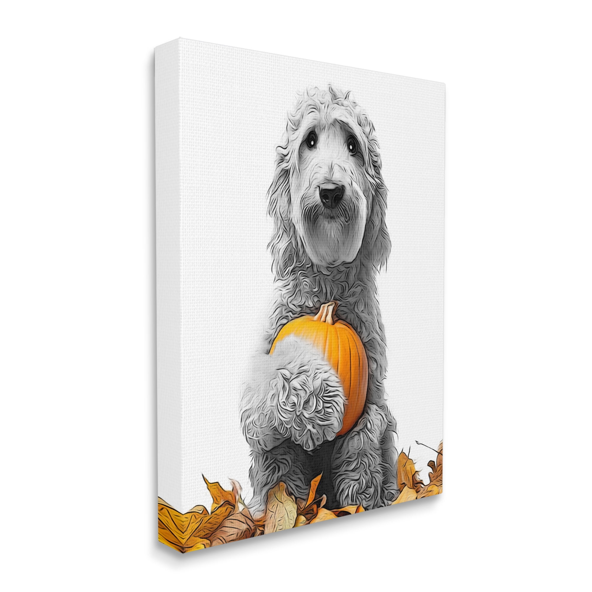 Stupell Industries Dog & Autumn Leaves Holiday Painting Gallery Wrapped Canvas Art Print Wall Art, 36 x 48